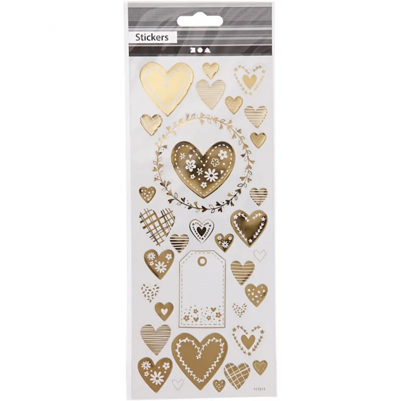 Sticker 'Thank you', Herzen, Blatt 10x24 cm, ca. 33 Stk, Gold, 1 Bl.
