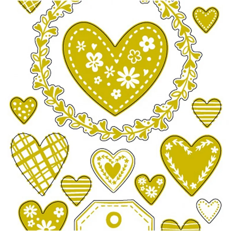 Sticker 'Thank you', Herzen, Blatt 10x24 cm, ca. 33 Stk, Gold, 1 Bl.