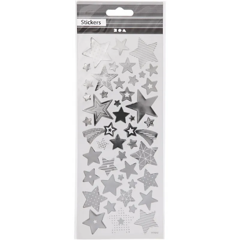 Sticker mit Sternen, Sterne, Blatt 10x24 cm, ca. 52 Stk, Silber, 1 Bl.