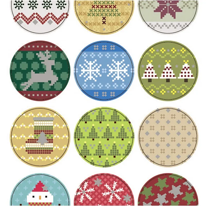 Sticker mit Weihnachtsmotiven, Weihnachtliche Stickerei, Blatt 10x23 cm, ca. 21 Stk, 1 Bl.