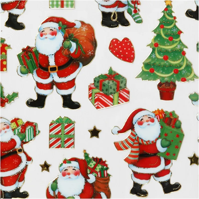 Sticker, Klassische Weihnachtsfiguren, Blatt 15x16,5 cm, ca. 29 Stk, 1 Bl.