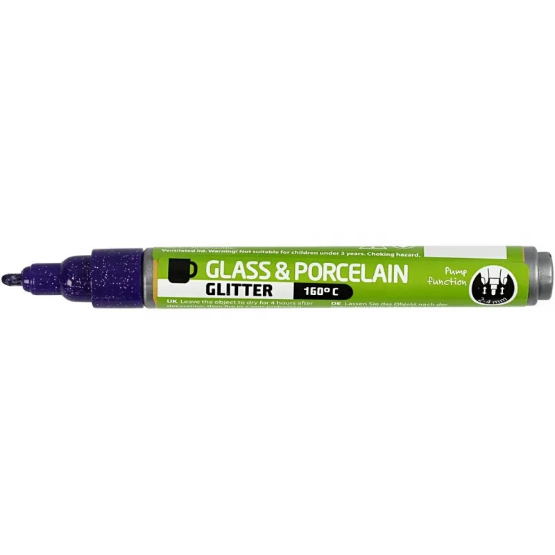 Glas-/Porzellanmalstift, Glitter, Strichstärke 2-4 mm, Halbdeckend, Violett, 1 Stk