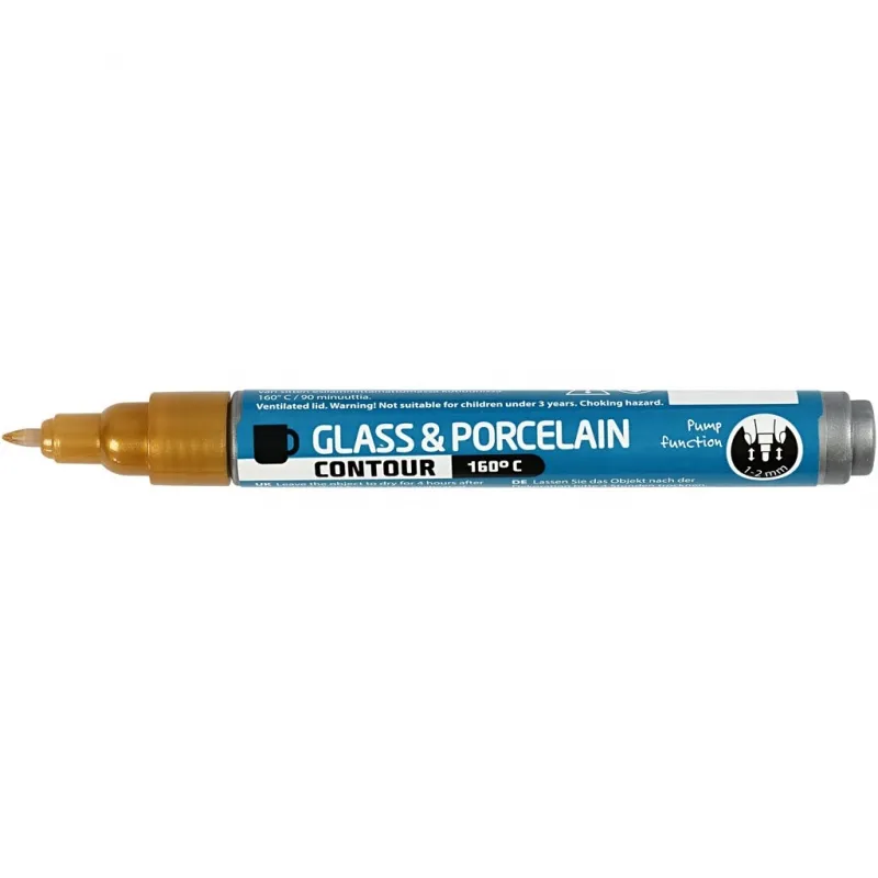 Konturenstift für Glas/Porzellan, Strichstärke 1-2 mm, Deckend, Gold, 1 Stk