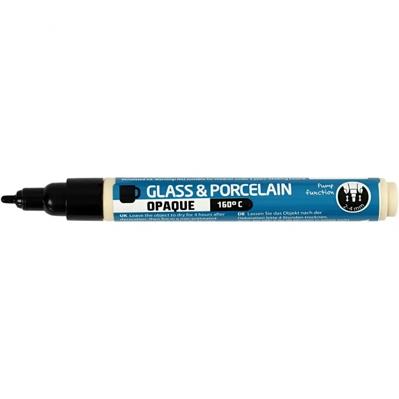 Glas- und Porzellanmalstift, Strichstärke 2-4 mm, Deckend, Schwarz, 1 Stk