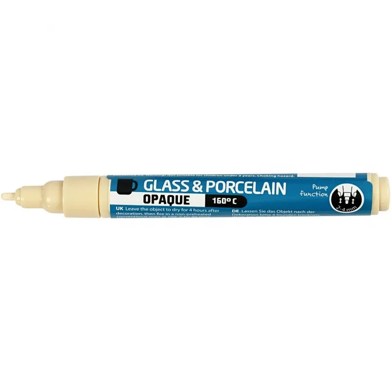 Glas- und Porzellanmalstift, Strichstärke 2-4 mm, Deckend, Creme, 1 Stk