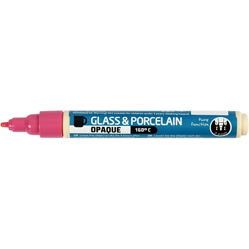 Glas- und Porzellanmalstift, Strichstärke 2-4 mm, Deckend, Pink, 1 Stk
