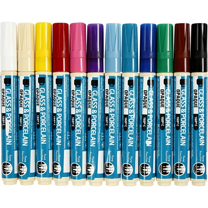 Glas- und Porzellanmalstift, Strichstärke 2-4 mm, Deckend, Sortierte Farben, 12 Stk/ 1 Pck