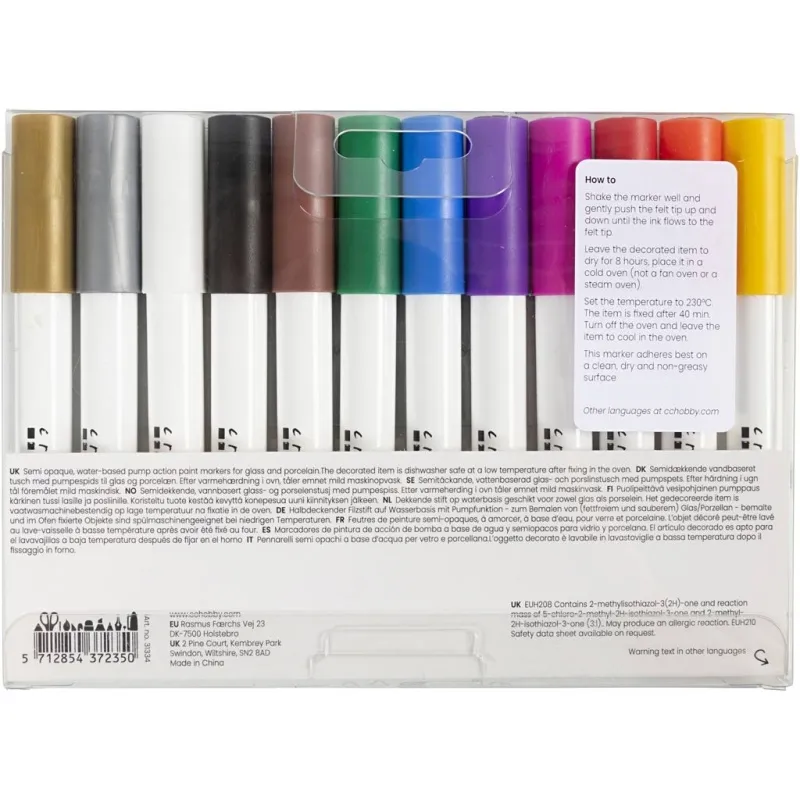 Glas-/Porzellanmalstift, Strichstärke 1-2 mm, Halbdeckend, Sortierte Farben, 12 Stk/ 1 Pck