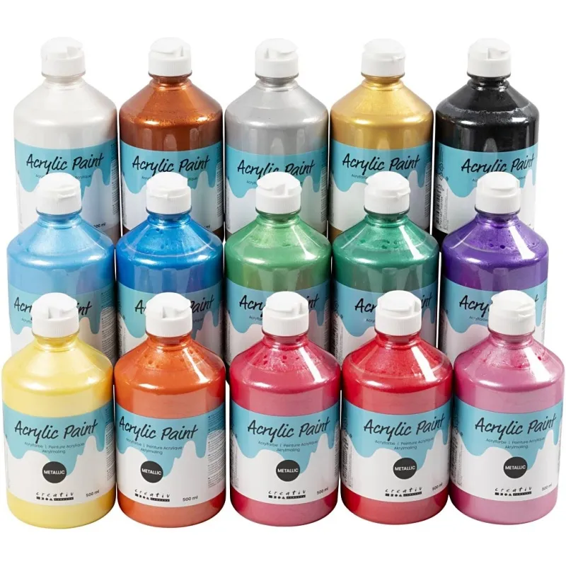 Metallic-Acrylfarbe, Metallic, Sortierte Farben, 15x500 ml/ 1 Pck