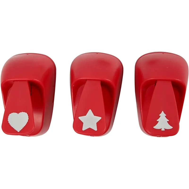 Motivstanzer, Stern, Herz, Weihnachtsbaum, Größe 16 mm, Rot, 3 Stk/ 1 Set