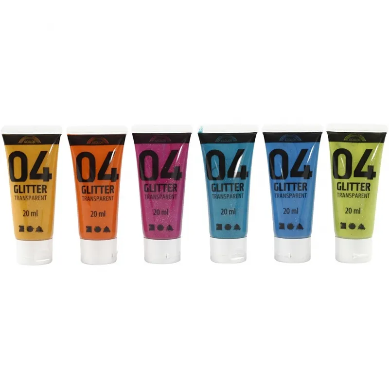 Glitter-Acrylfarbe, Sortierte Farben, 6x20 ml/ 1 Pck