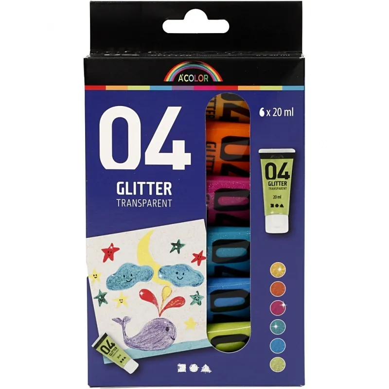 Glitter-Acrylfarbe, Sortierte Farben, 6x20 ml/ 1 Pck