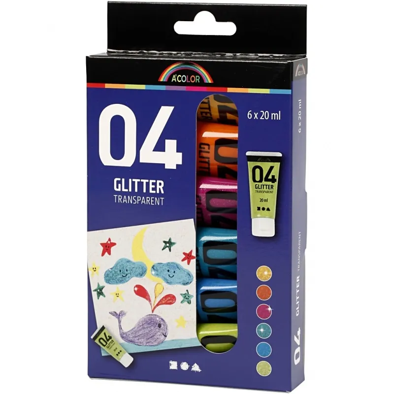 Glitter-Acrylfarbe, Sortierte Farben, 6x20 ml/ 1 Pck
