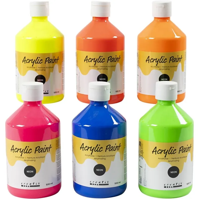 Acrylfarbe Neon, Neonfarben, 6x500 ml/ 1 Pck