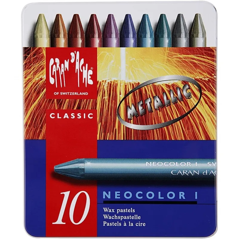 CARAN D’ACHE Neocolor I - Ölkreide, L 10 cm, Dicke 8,5 mm, Metallic-Farben, 10 Stk/ 1 Pck