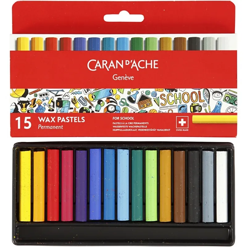 CARAN D’ACHE Neocolor I - Ölkreide, Junior, L 5 cm, Dicke 8,5 mm, Sortierte Farben, 15 Stk/ 1 Pck