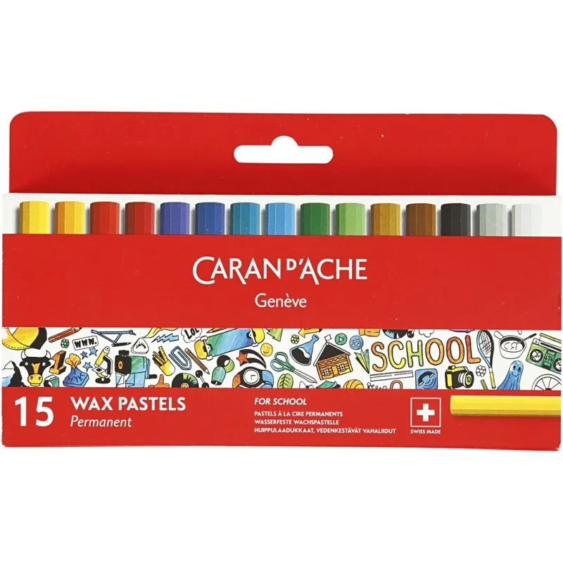 CARAN D’ACHE Neocolor I - Ölkreide, Junior, L 5 cm, Dicke 8,5 mm, Sortierte Farben, 15 Stk/ 1 Pck