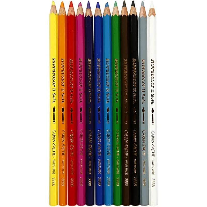 CARAN D’ACHE Supracolor II, L 17 cm, Mine 3.8 mm, Sortierte Farben, 12 Stk/ 1 Pck