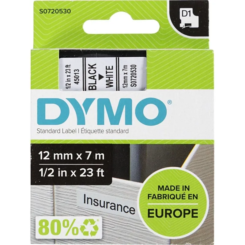 Dymo Schriftband, B 12 mm, Weiß, 7 m/ 1 Rolle