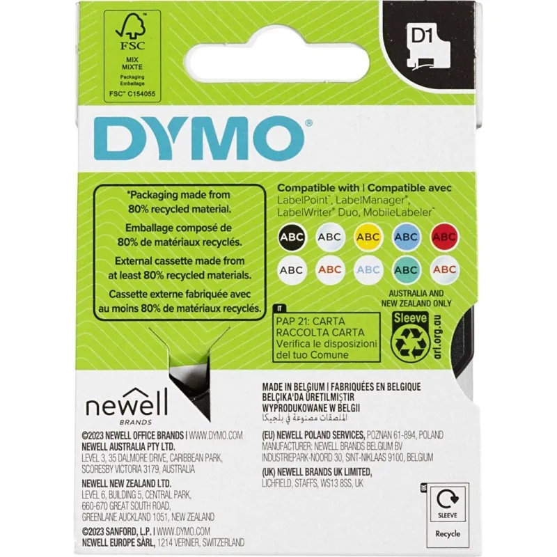Dymo Schriftband, B 12 mm, Weiß, 7 m/ 1 Rolle