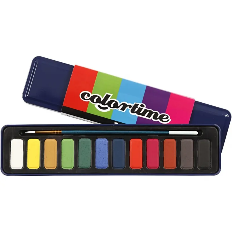 Wasserfarben-Set, Größe 12x30 mm, Sort. Farben, 12 Farbe/ 1 Pck