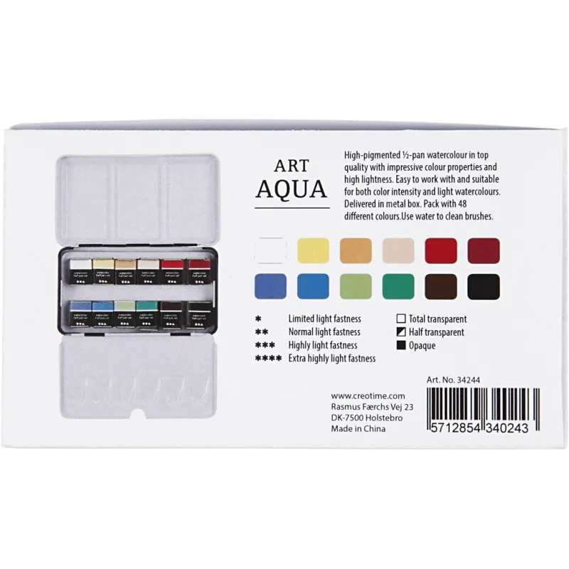 Art Aquarellfarben, Halbwannen, Größe 10x15x20 mm, Standard-Farben, 12 Farbe/ 1 Pck