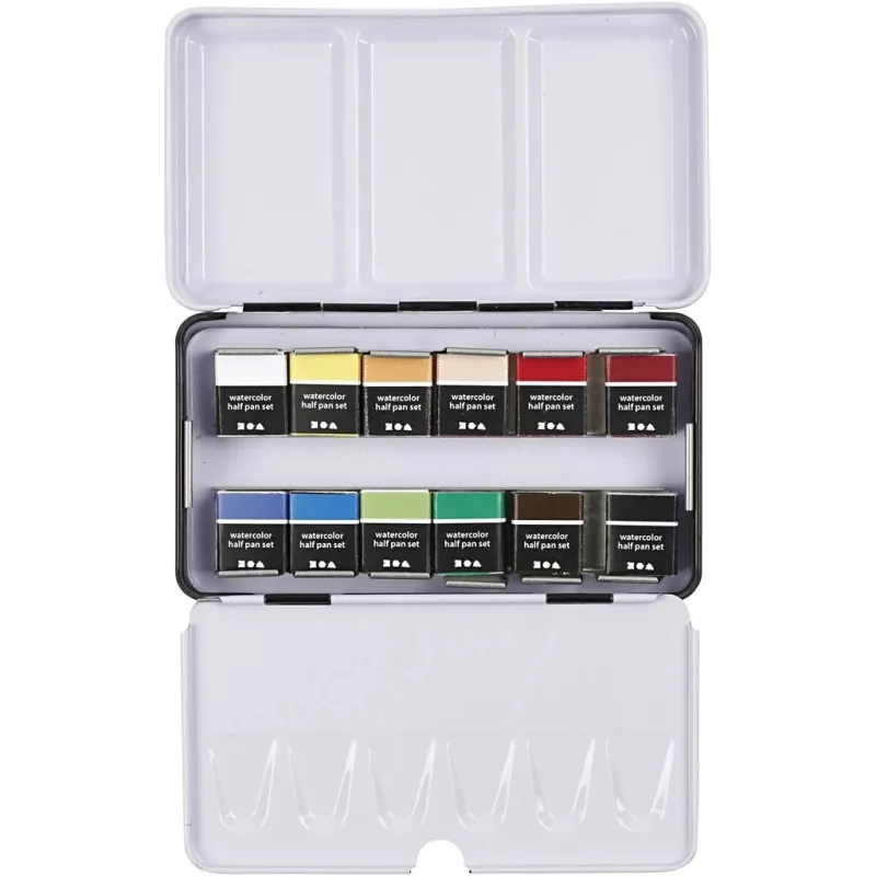 Art Aquarellfarben, Halbwannen, Größe 10x15x20 mm, Standard-Farben, 12 Farbe/ 1 Pck