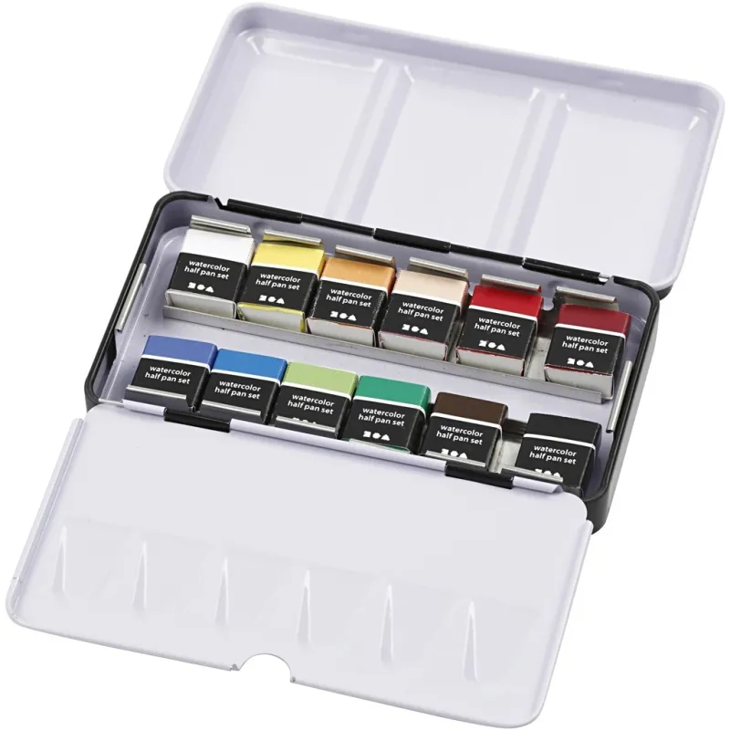 Art Aquarellfarben, Halbwannen, Größe 10x15x20 mm, Standard-Farben, 12 Farbe/ 1 Pck