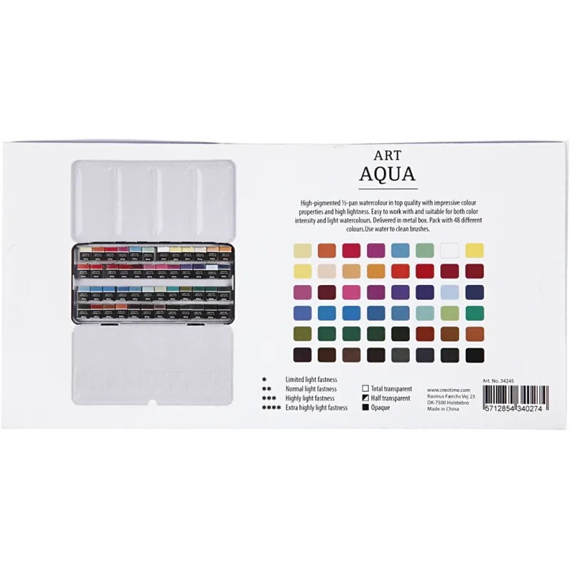 Art Aquarellfarben, Halbwannen, Größe 10x15x20 mm, Standard-Farben, 48 Farbe/ 1 Pck