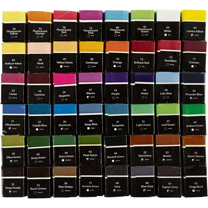 Art Aquarellfarben, Halbwannen, Größe 10x15x20 mm, Standard-Farben, 48 Farbe/ 1 Pck