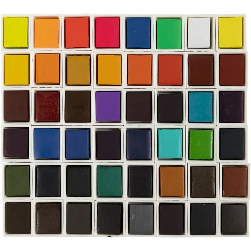 Art Aquarellfarben, Halbwannen, Größe 10x15x20 mm, Standard-Farben, 48 Farbe/ 1 Pck