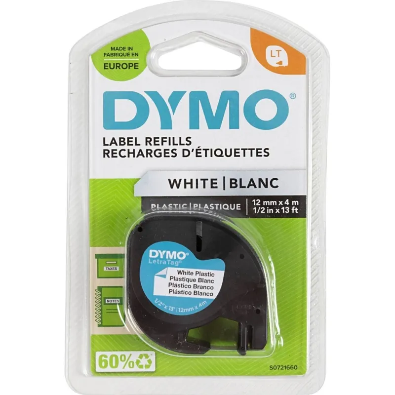 Dymo Plastikschriftband, L 4 m, B 12 mm, Weiß, 4 m/ 1 Rolle