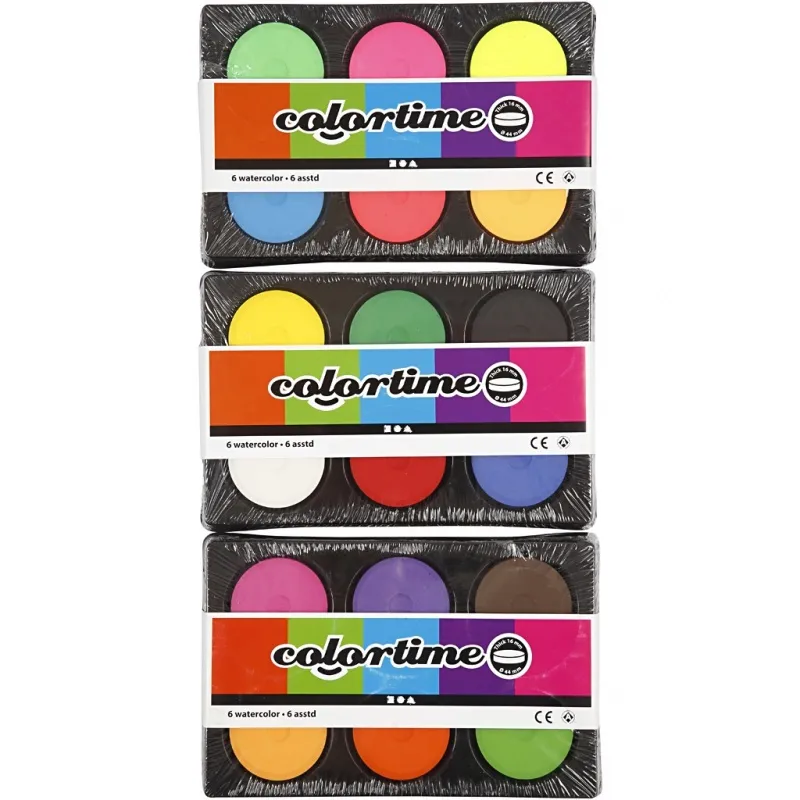 Wasserfarben, H 16 mm, D 44 mm, Neonfarben, Zusätzliche Farben, 1 Pck