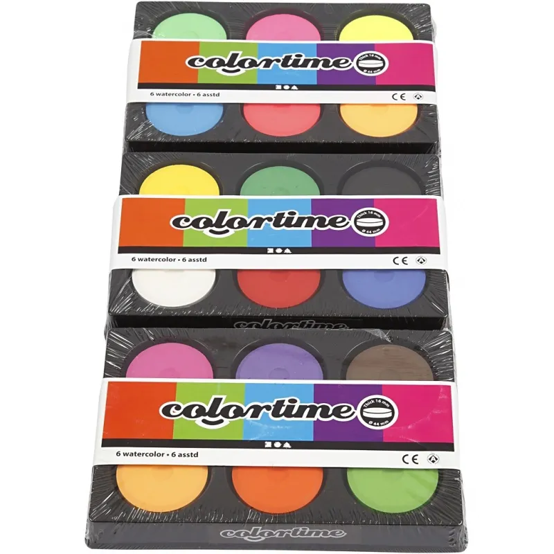 Wasserfarben, H 16 mm, D 44 mm, Neonfarben, Zusätzliche Farben, 1 Pck