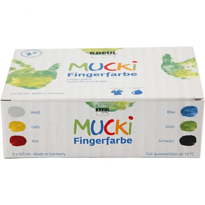 Mucki Fingerfarbe, Sortierte Farben, 6x150 ml/ 1 Pck