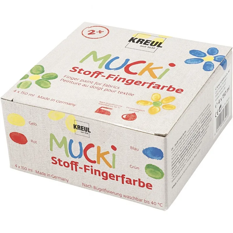 Muck Fingerfarbe, Blau, Grün, Rot, Gelb, 4x150 ml/ 1 Pck