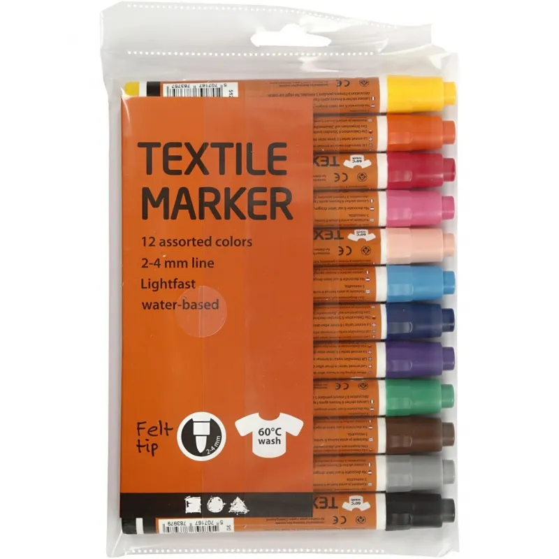 Stoffmalstifte, Strichstärke 2-4 mm, Sortierte Farben, 12 Stk/ 1 Pck