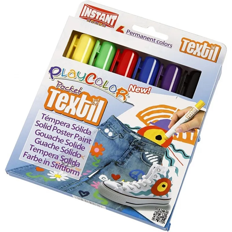 Playcolor Stoffmalstifte, L 14 cm, Sortierte Farben, 5 g, 6 Stk/ 1 Pck