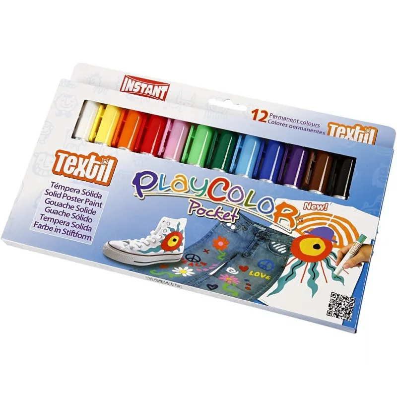 Playcolor Stoffmalstifte, L 14 cm, Sortierte Farben, 5 g, 12 Stk/ 1 Pck