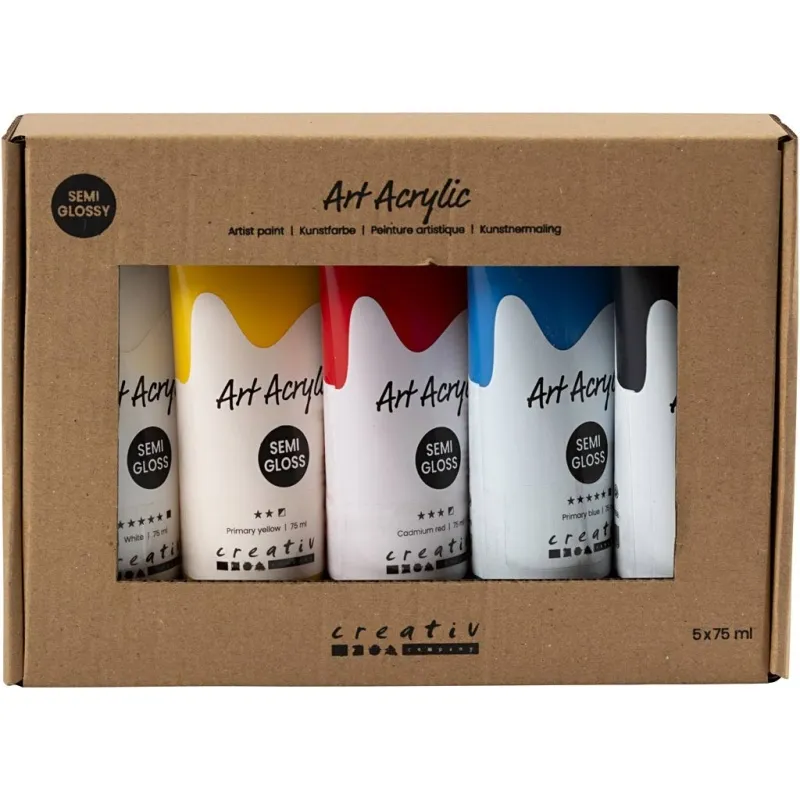 Acrylfarben, Farbenschule, Mattglänzend, Sortierte Farben, 5x75 ml/ 1 Pck