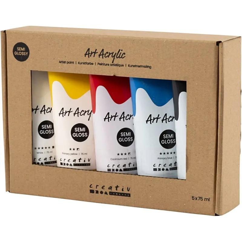 Acrylfarben, Farbenschule, Mattglänzend, Sortierte Farben, 5x75 ml/ 1 Pck