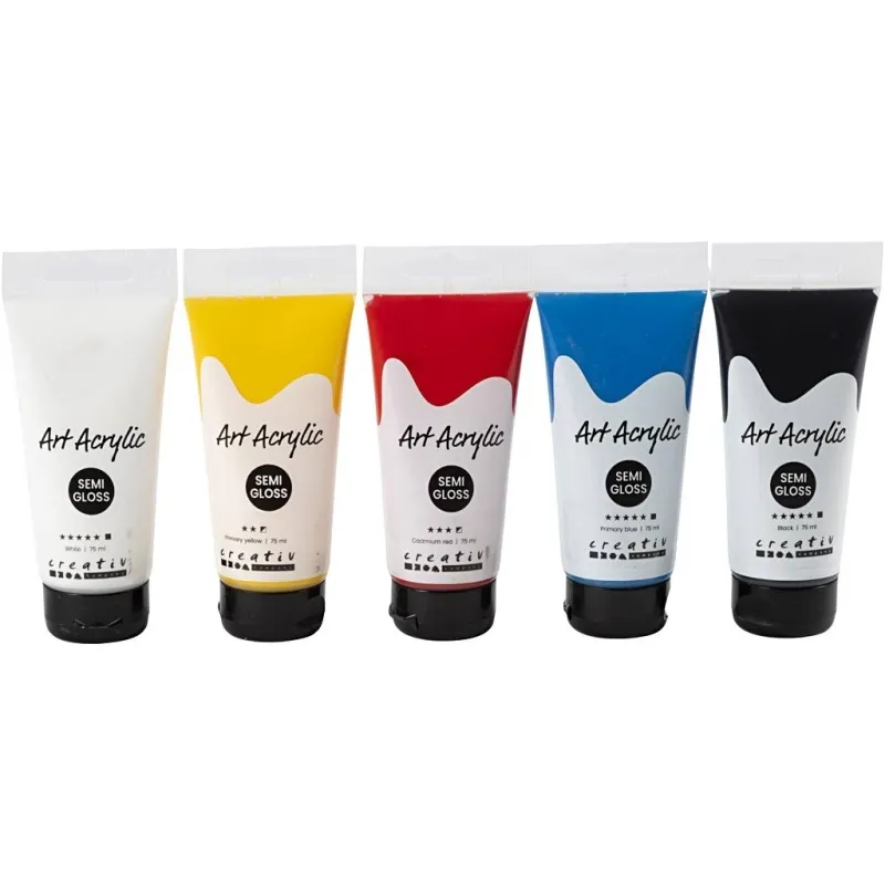 Acrylfarben, Farbenschule, Mattglänzend, Sortierte Farben, 5x75 ml/ 1 Pck