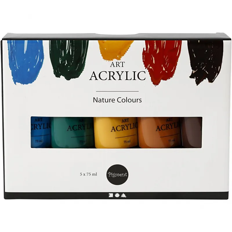 Acrylfarben, Naturfarben, Mattglänzend, Sortierte Farben, 5x75 ml/ 1 Pck