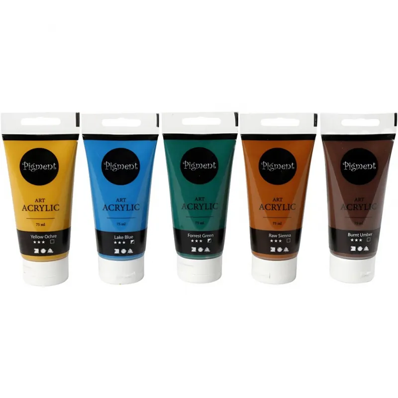Acrylfarben, Naturfarben, Mattglänzend, Sortierte Farben, 5x75 ml/ 1 Pck