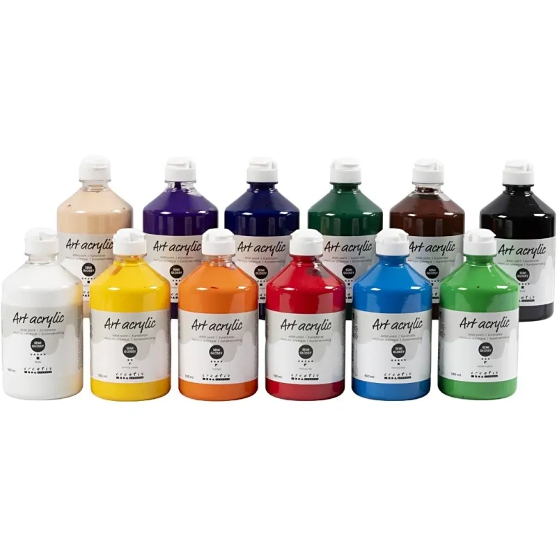 Acrylfarben, Mattglänzend, Standard-Farben, 12x500 ml/ 1 Pck