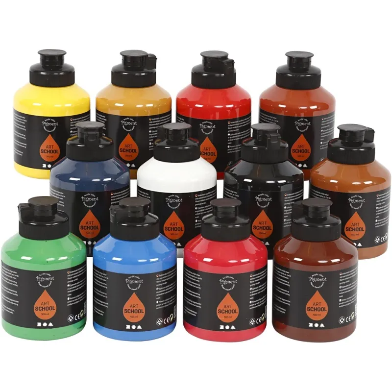 Acrylfarben, Mattglänzend, Standard-Farben, 12x500 ml/ 1 Pck