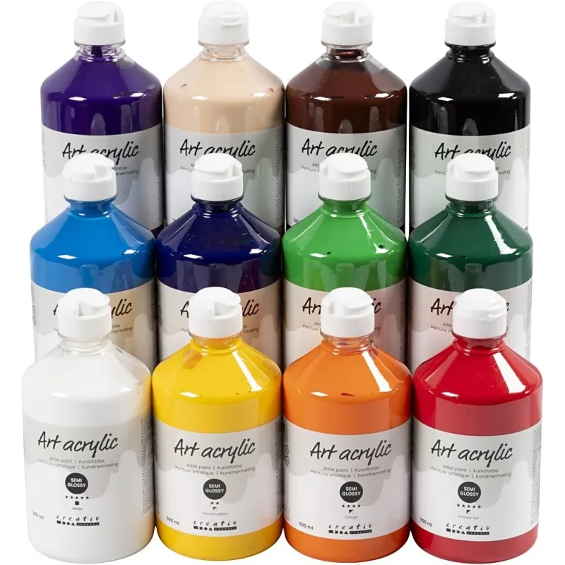 Acrylfarben, Mattglänzend, Standard-Farben, 12x500 ml/ 1 Pck