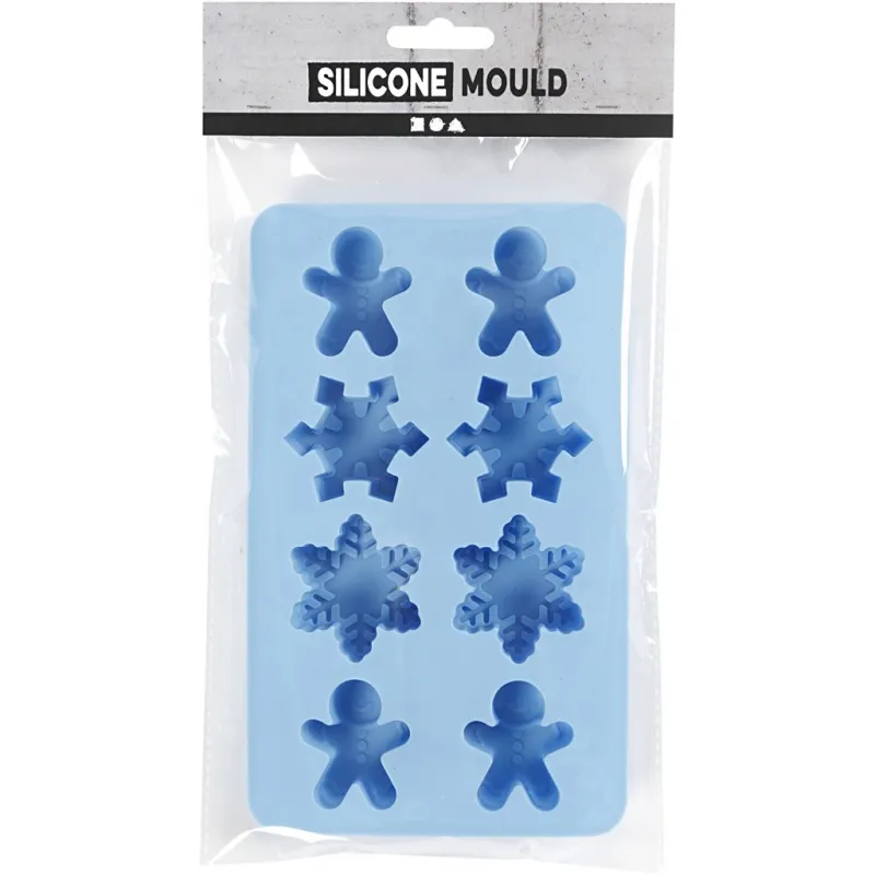 Silikonform, Eiskristalle und Lebkuchenmann, H 2,5 cm, L 3 cm, B 4,5 cm, 12,5 ml, 1 Stk