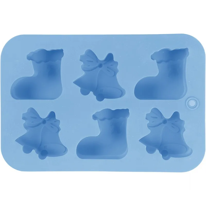 Silikonform, Weihnachtsstrumpf und Glocken, H 2,5 cm, L 6 cm, B 7,5 cm, 12,5 ml, 1 Stk