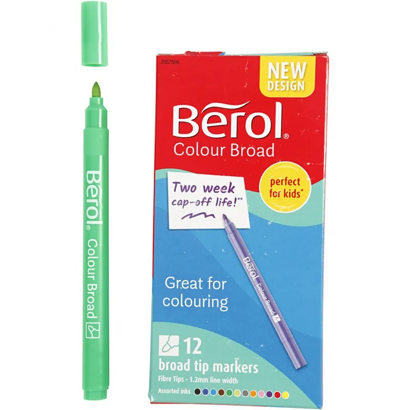 Berol Colour Broad Filzstifte, D 10 mm, Strichstärke 1-1,7 mm, Sortierte Farben, 12 Stk/ 1 Pck